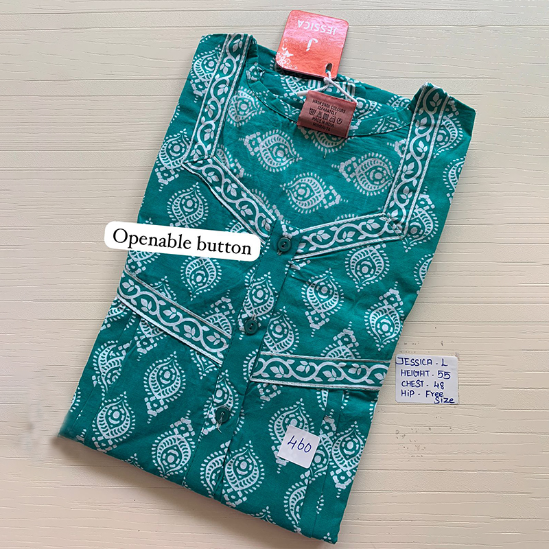 pn65 jessica front open button nighty green