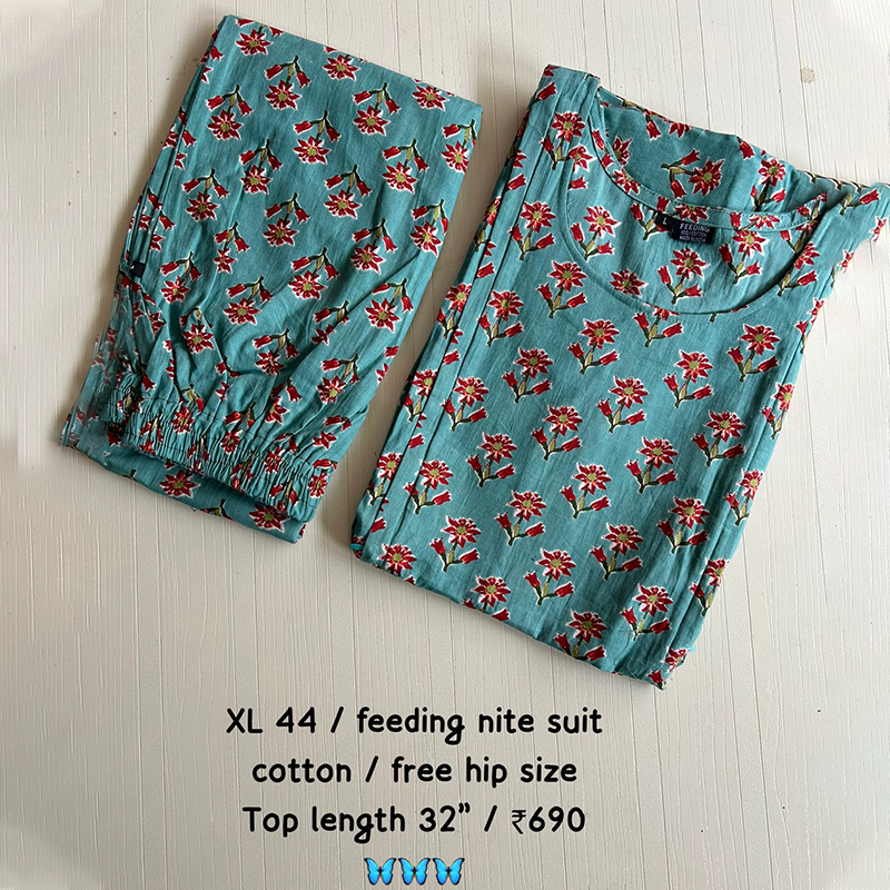 women floral print feeding night suit blue